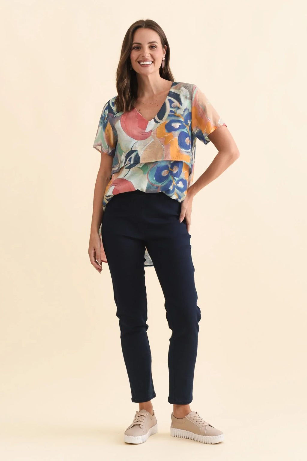 Cotton Stretch Pants - Navy