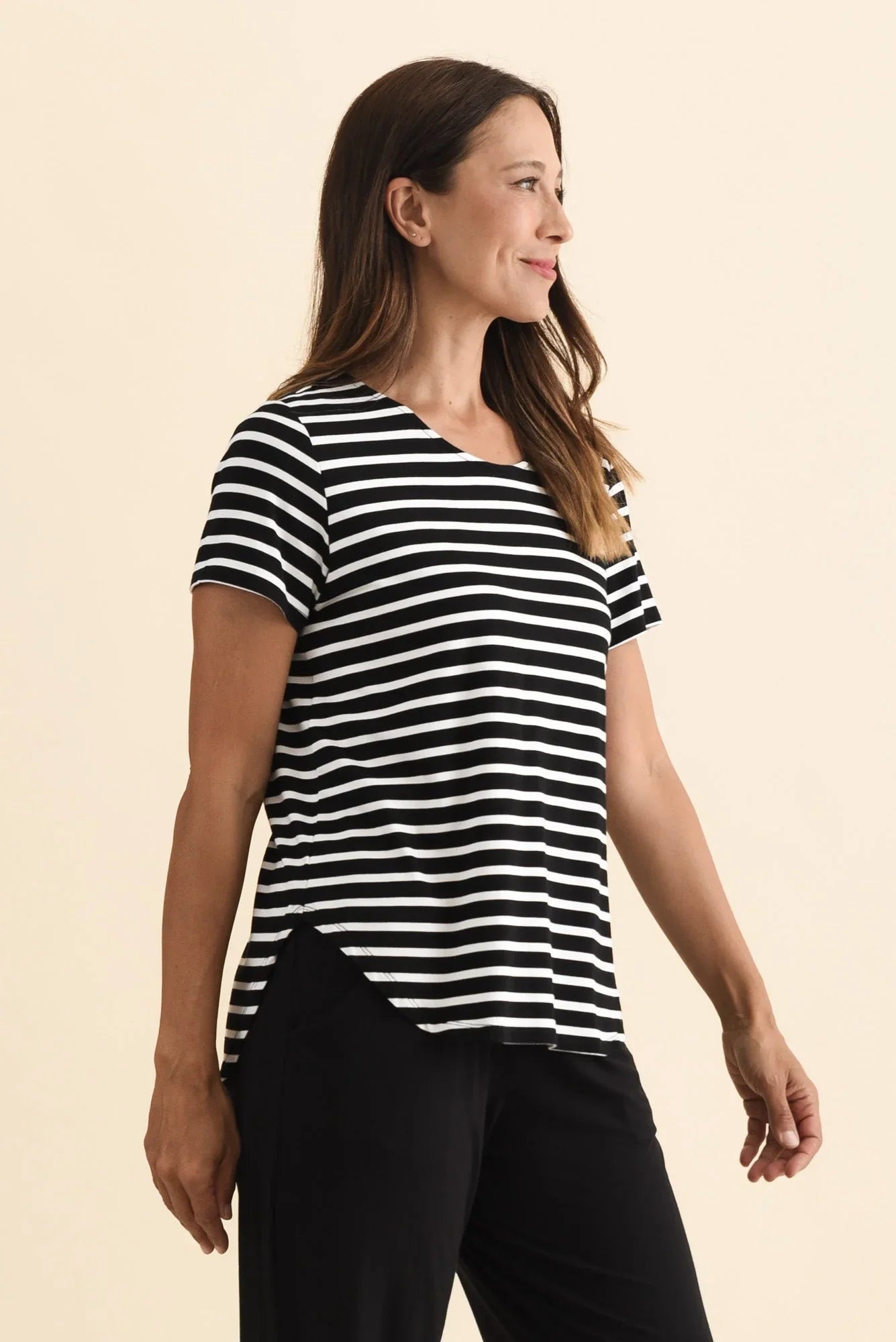 Stripe Bamboo Tee-Black