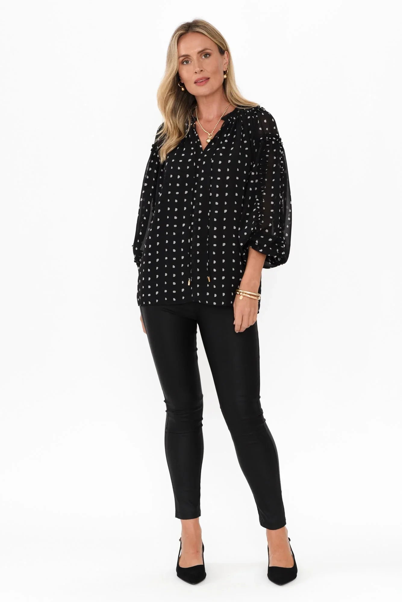 V Neck Blouse - Black Spot
