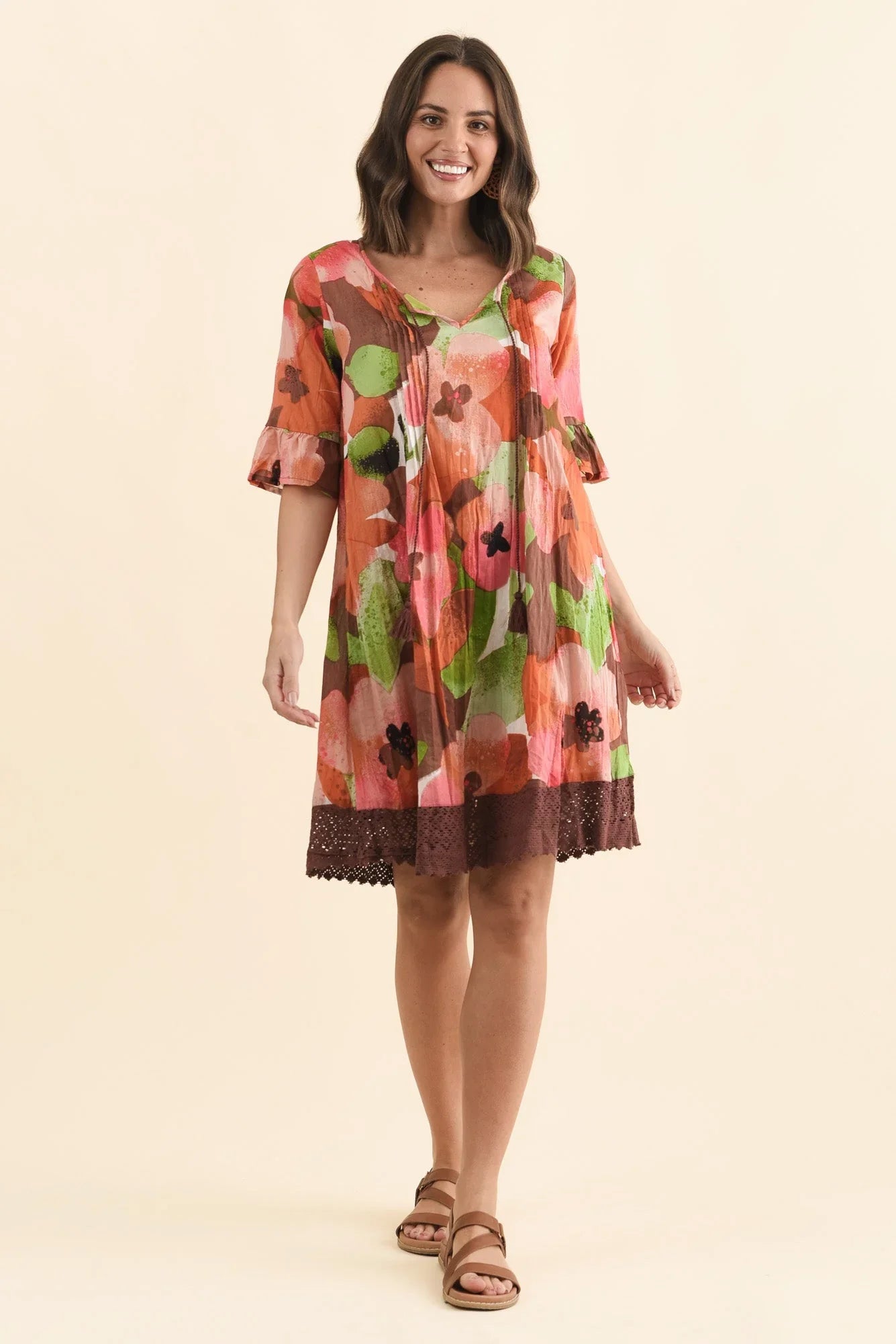 Floral Cotton Tunic Dress - Pink