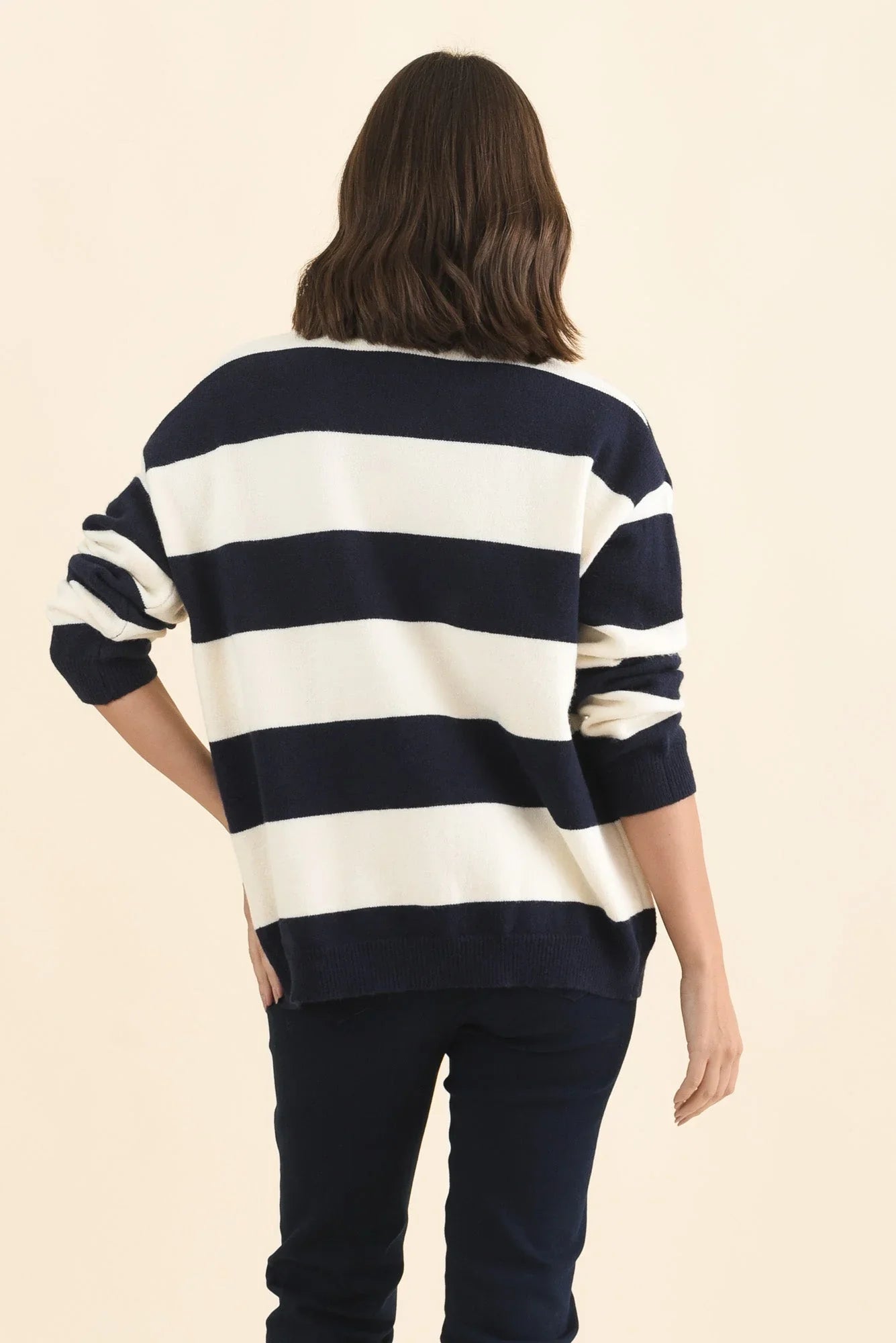 Stripe Knit Cardigan - Navy