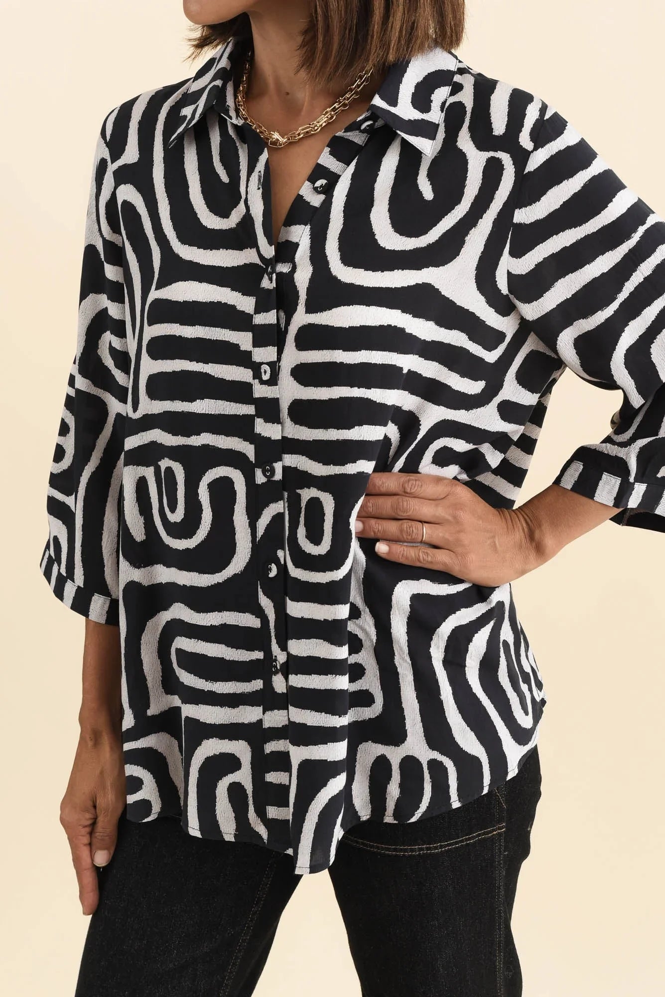 Collared Shirt - Black Abstract