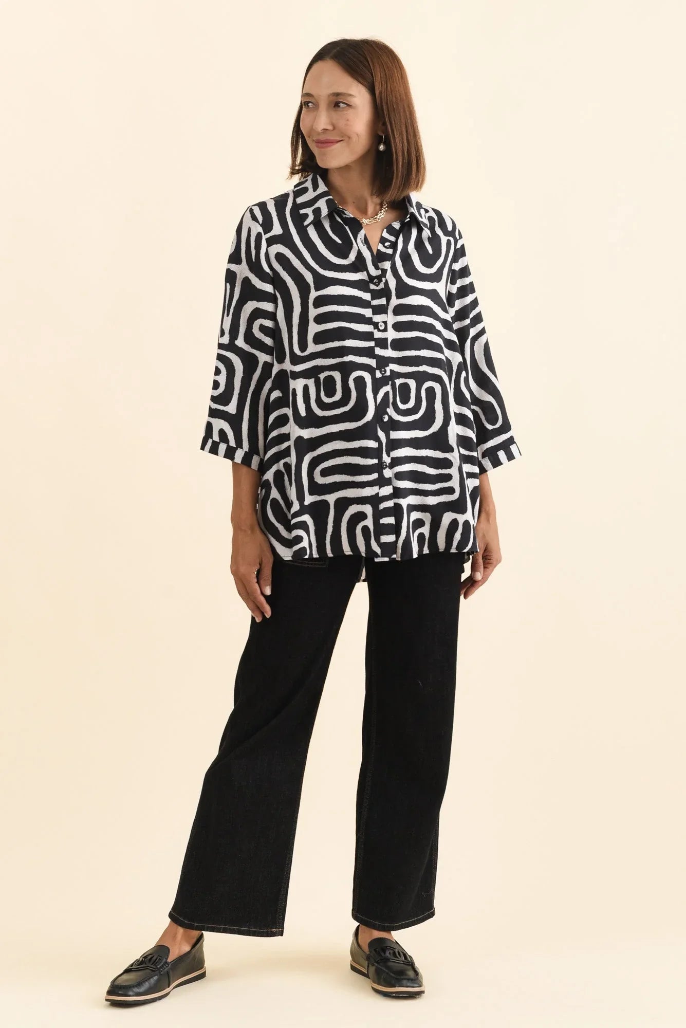 Collared Shirt - Black Abstract