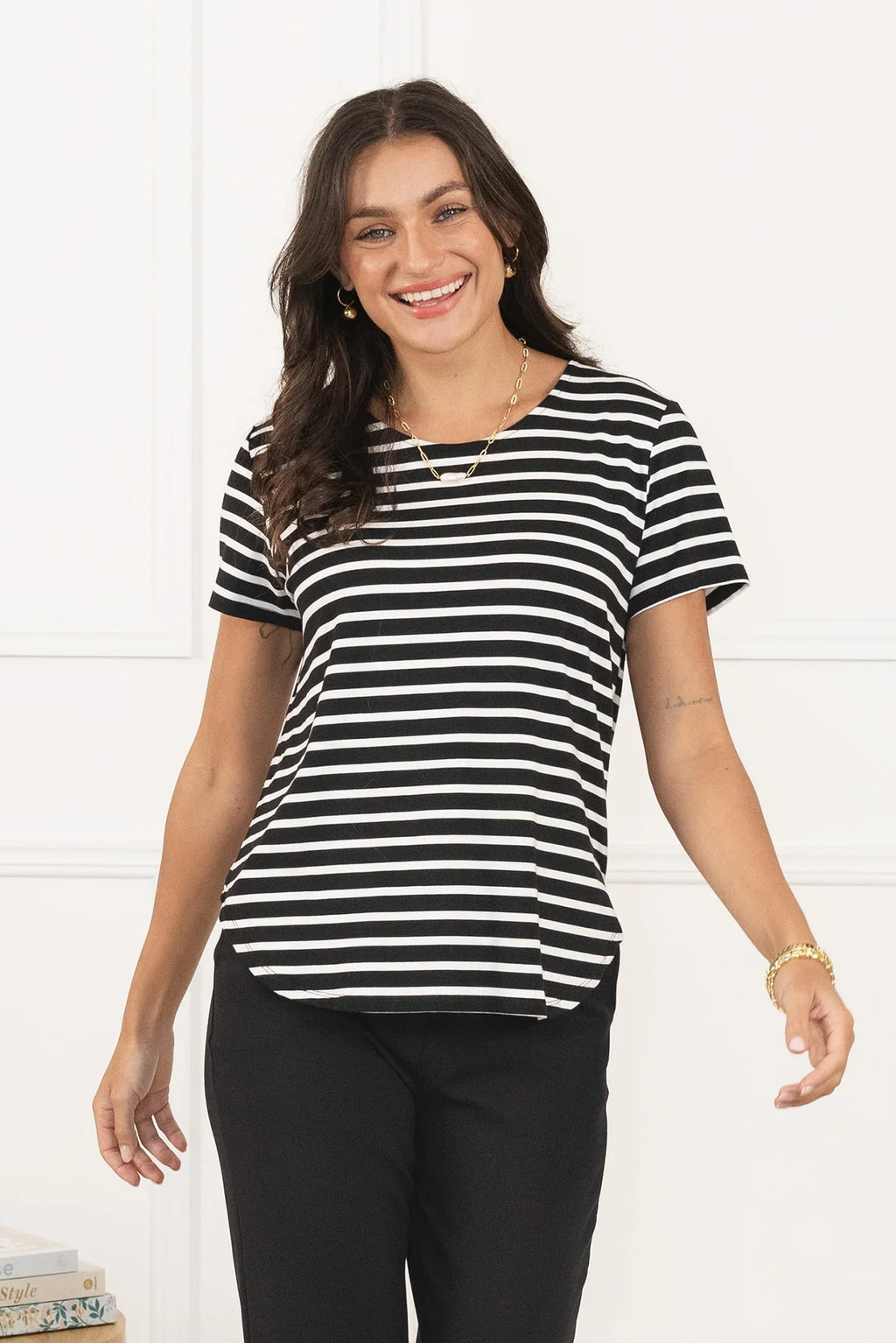 Stripe Bamboo Tee-Black