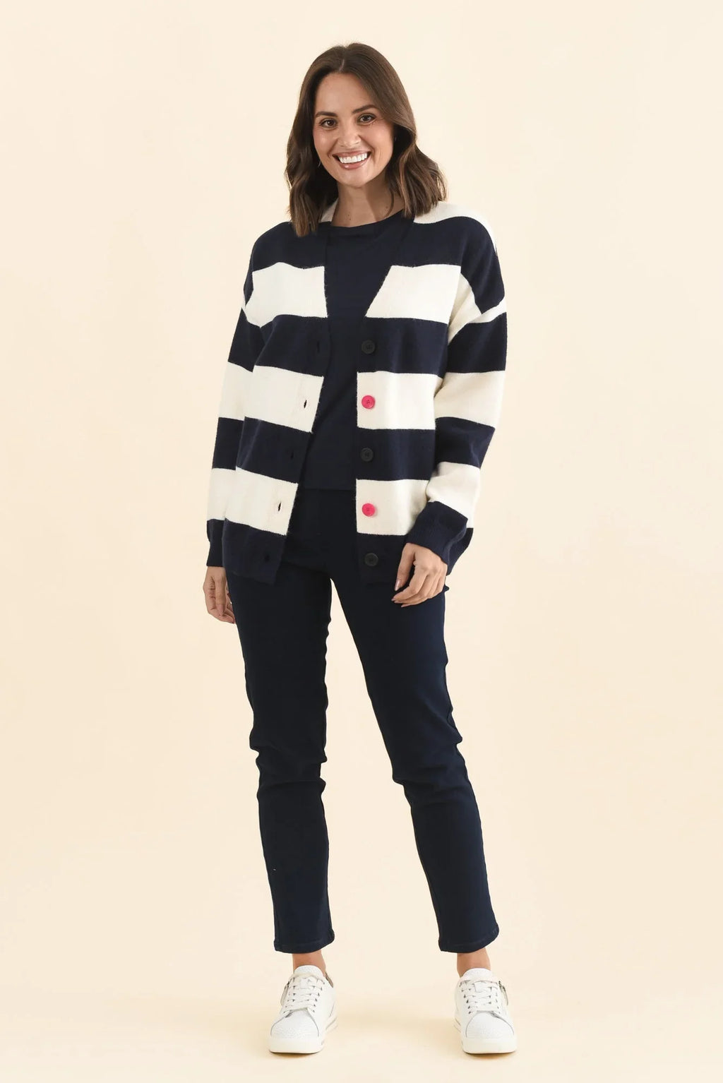 Stripe Knit Cardigan - Navy