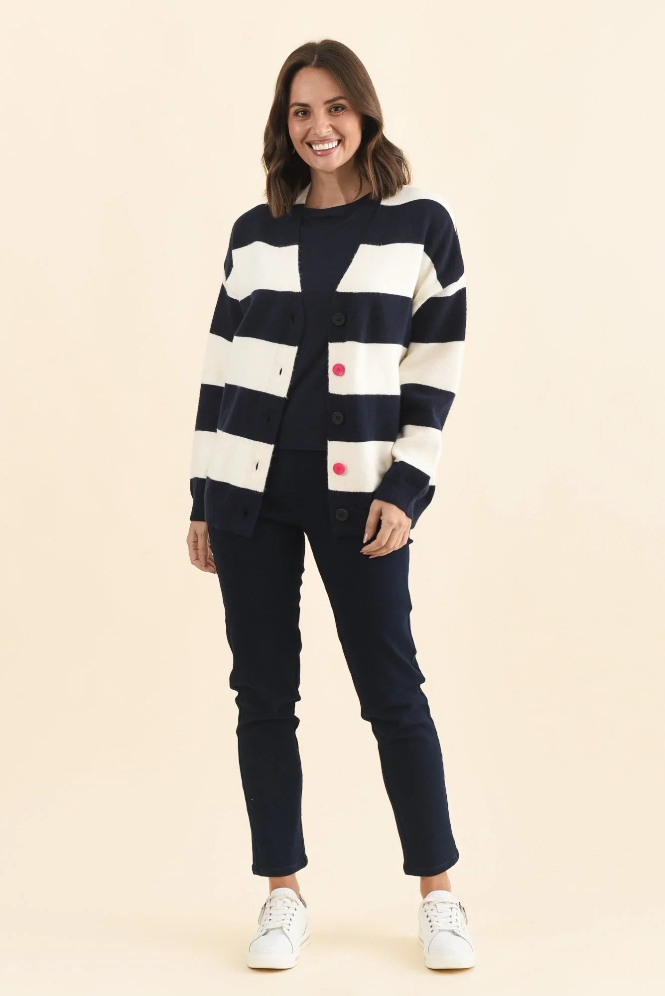 Stripe Knit Cardigan - Navy