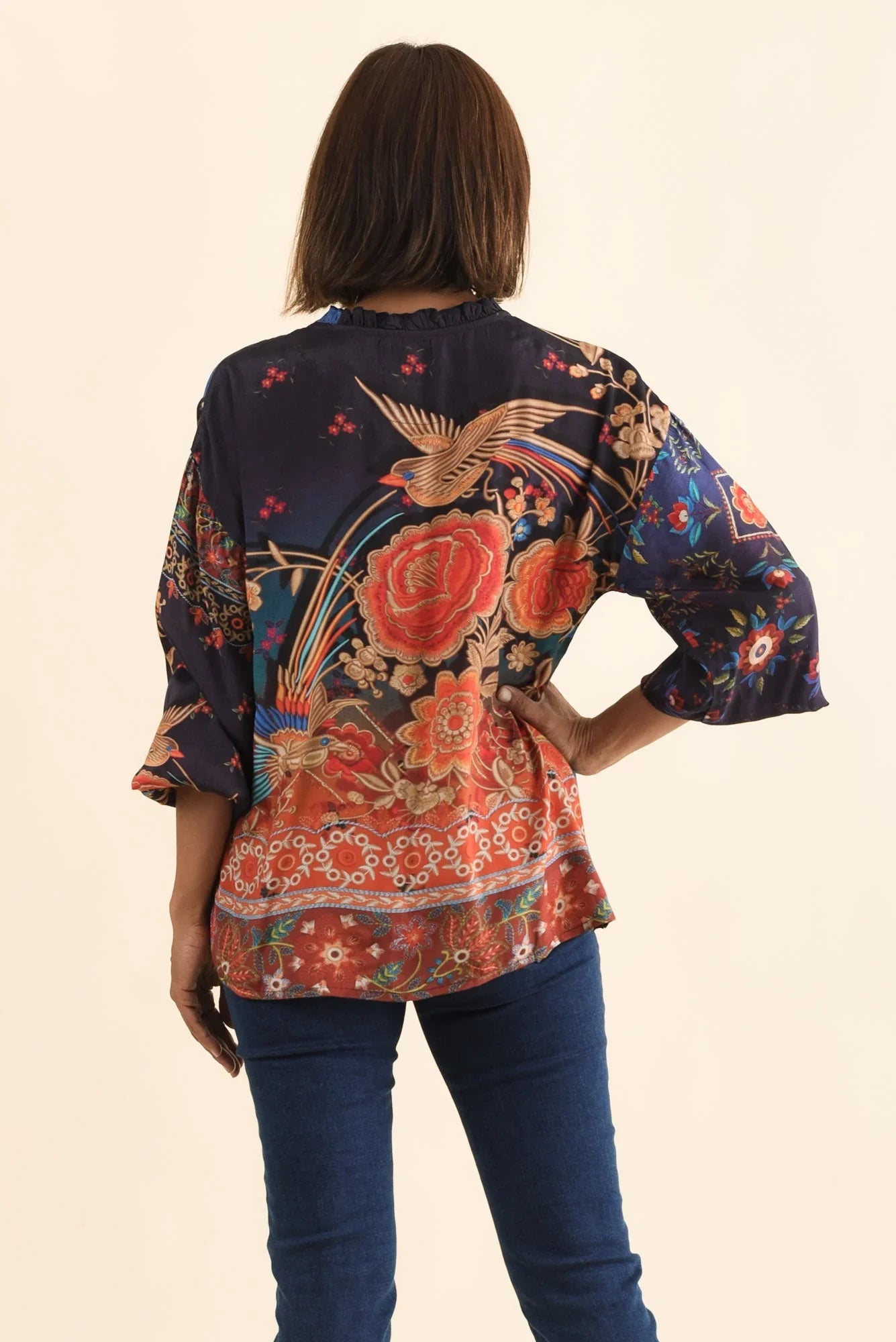 Button Top - Navy Botanical