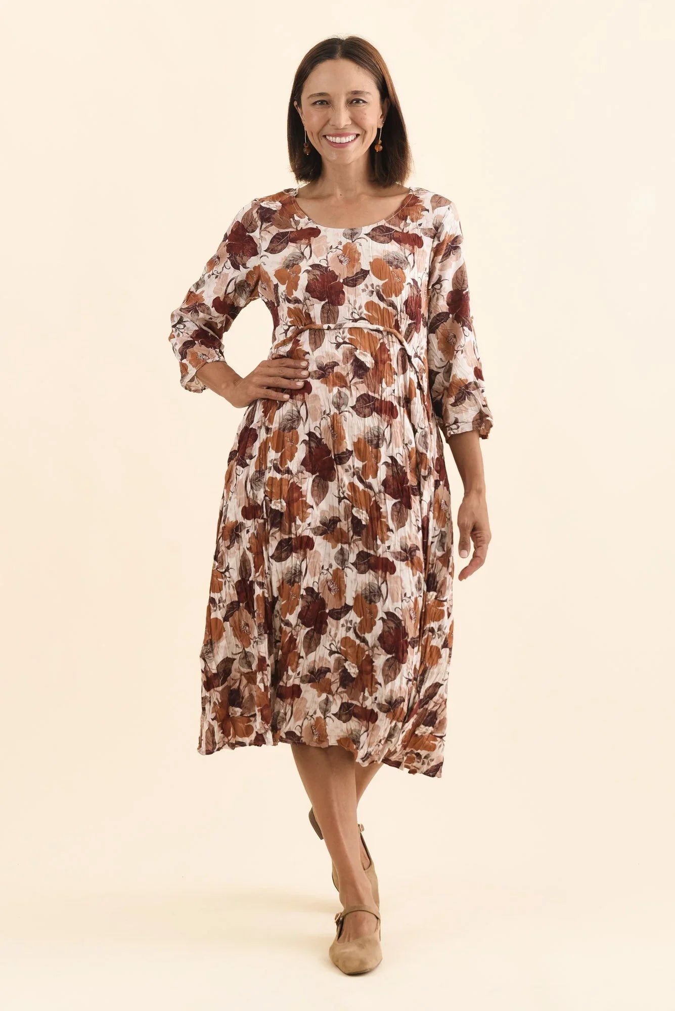 Crescent Dress - Brown Flower