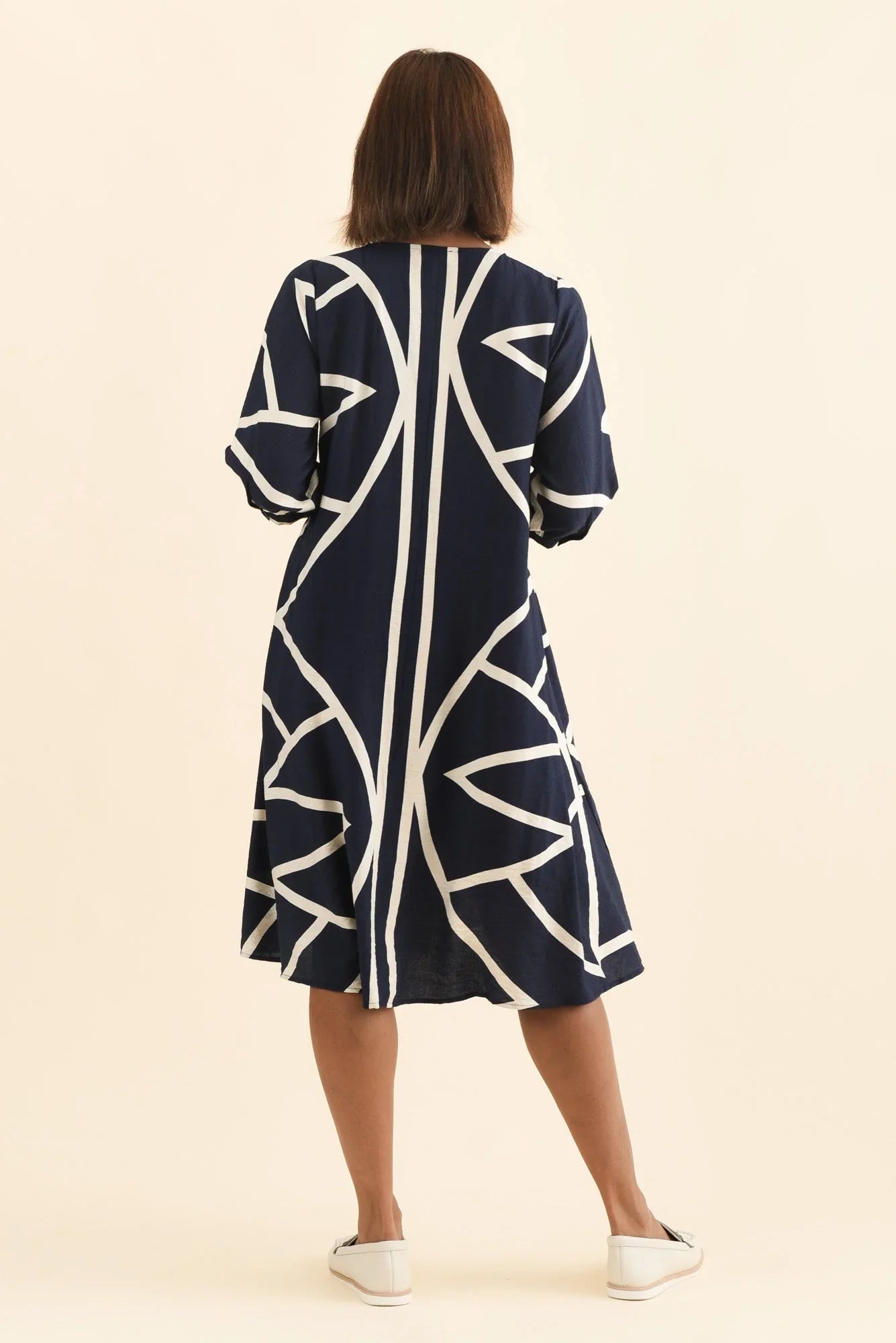 Button Dress - Navy Abstract