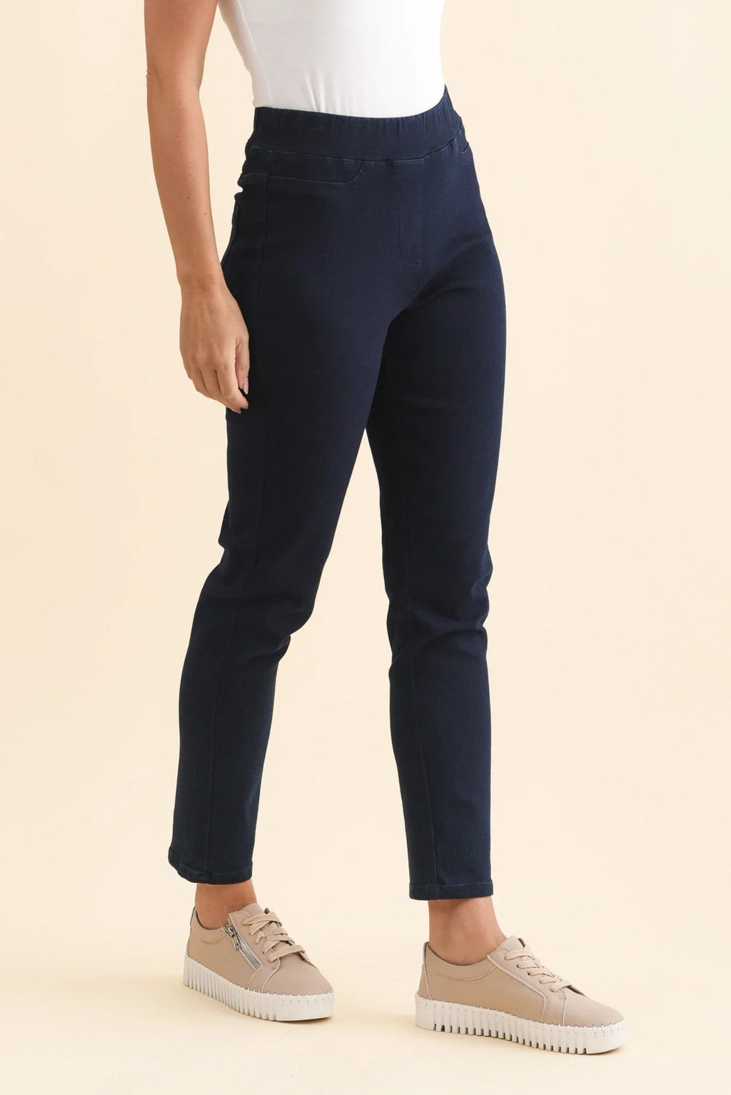 Cotton Stretch Pants - Navy
