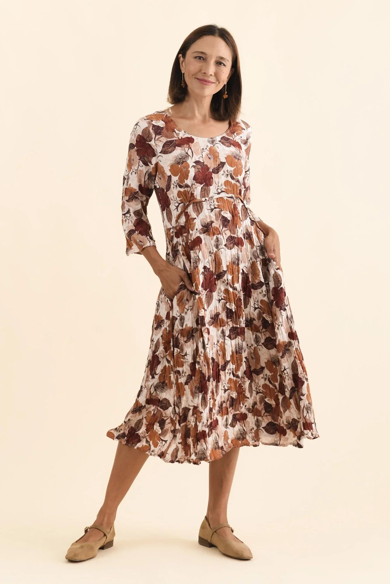 Crescent Dress - Brown Flower