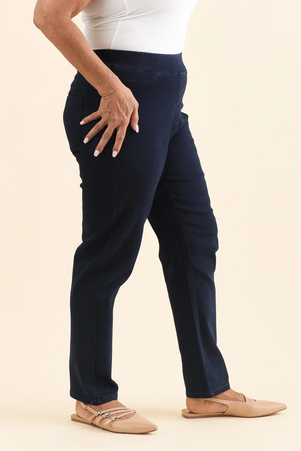Cotton Stretch Pants - Navy