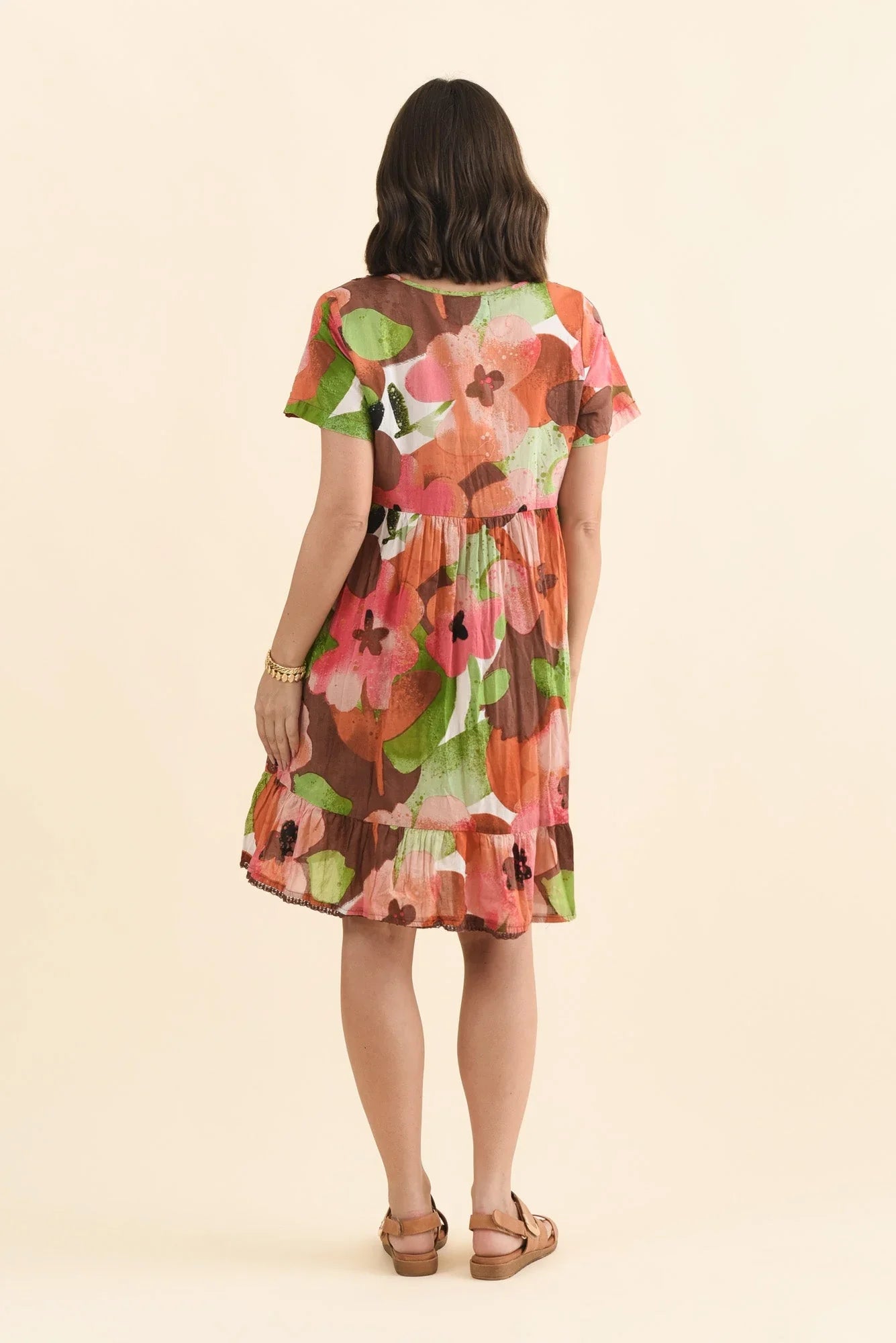 Floral Crinkle Cotton Dress - Pink