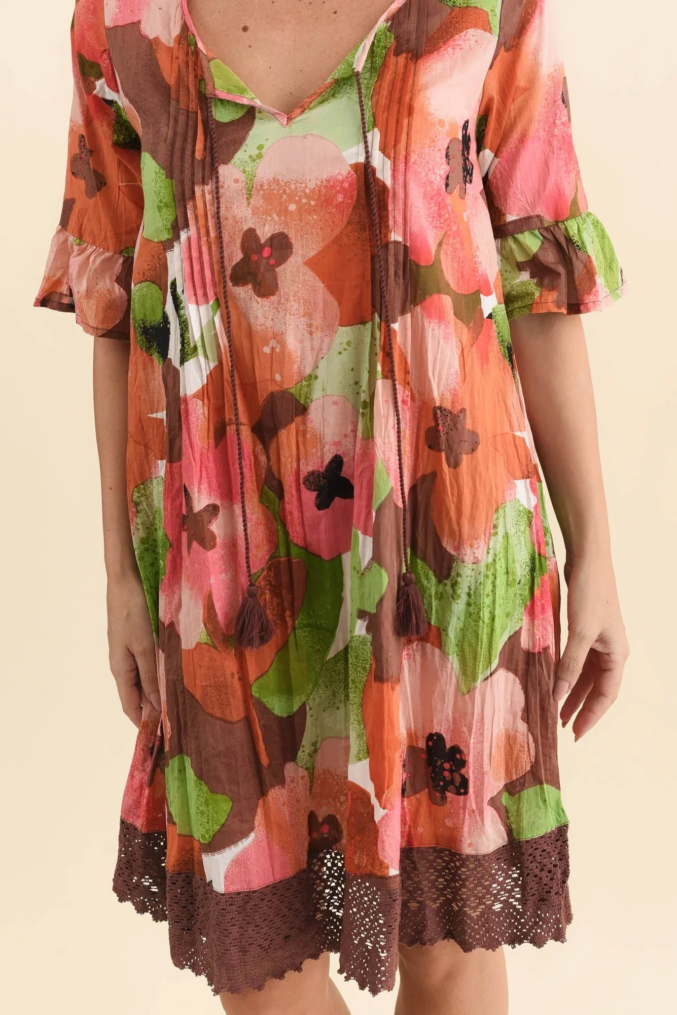 Floral Cotton Tunic Dress - Pink