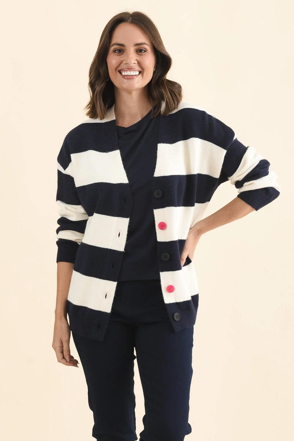Stripe Knit Cardigan - Navy