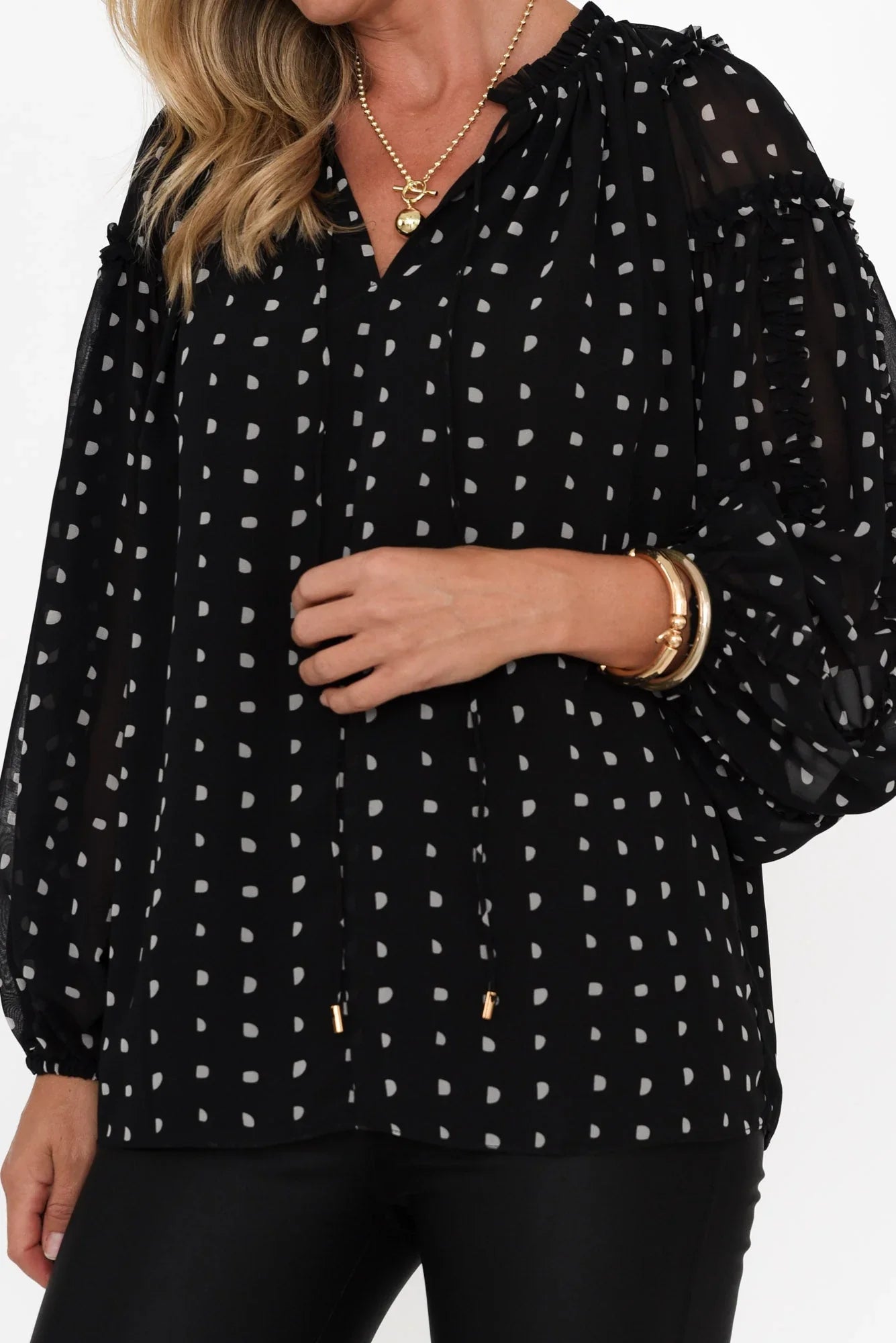 V Neck Blouse - Black Spot
