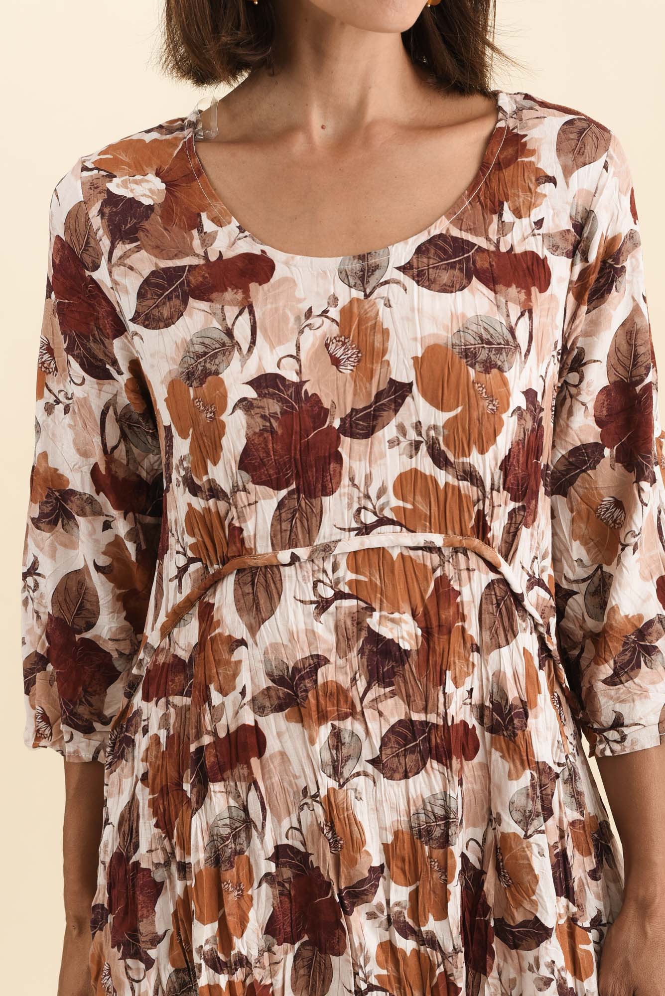 Crescent Dress - Brown Flower
