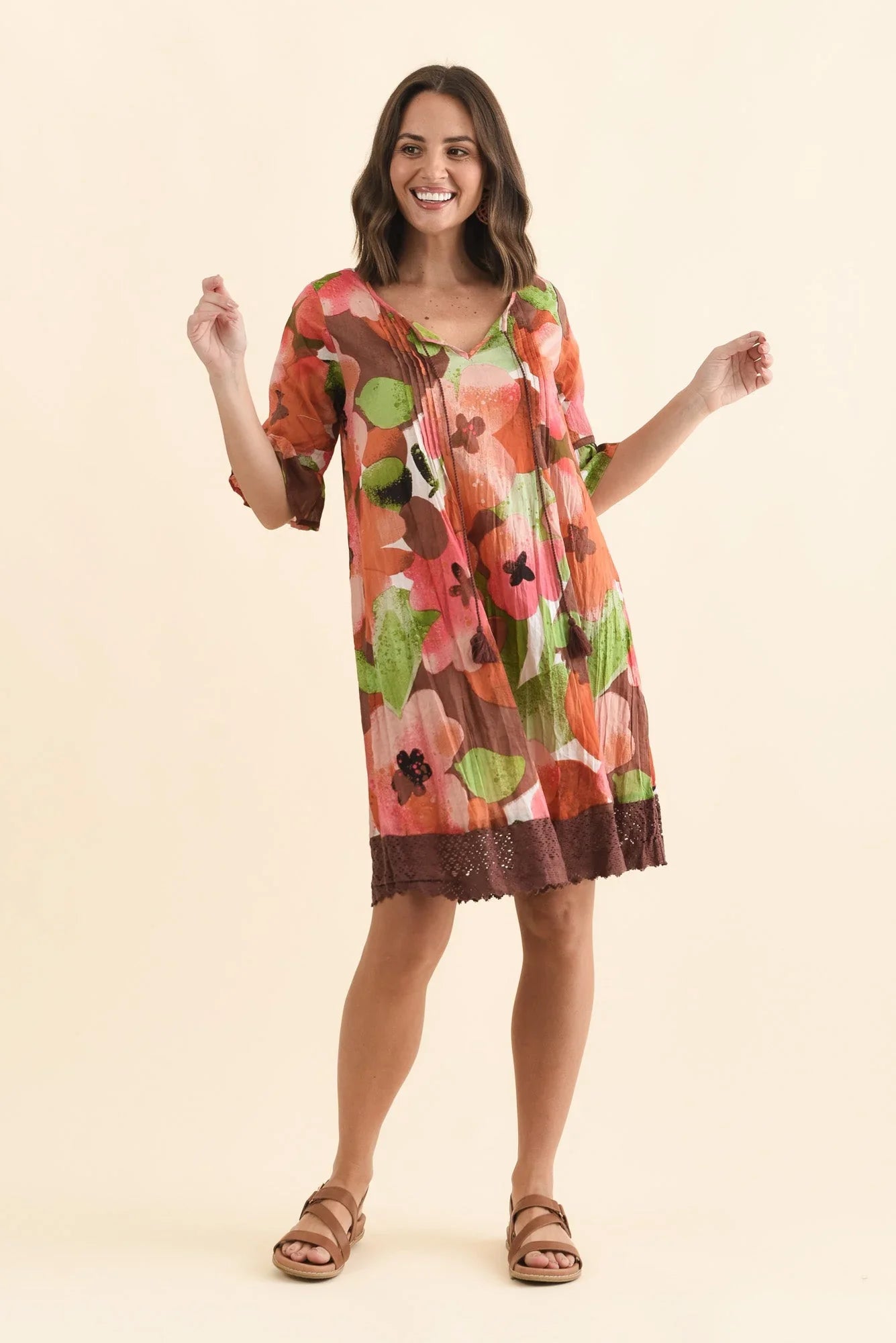 Floral Cotton Tunic Dress - Pink