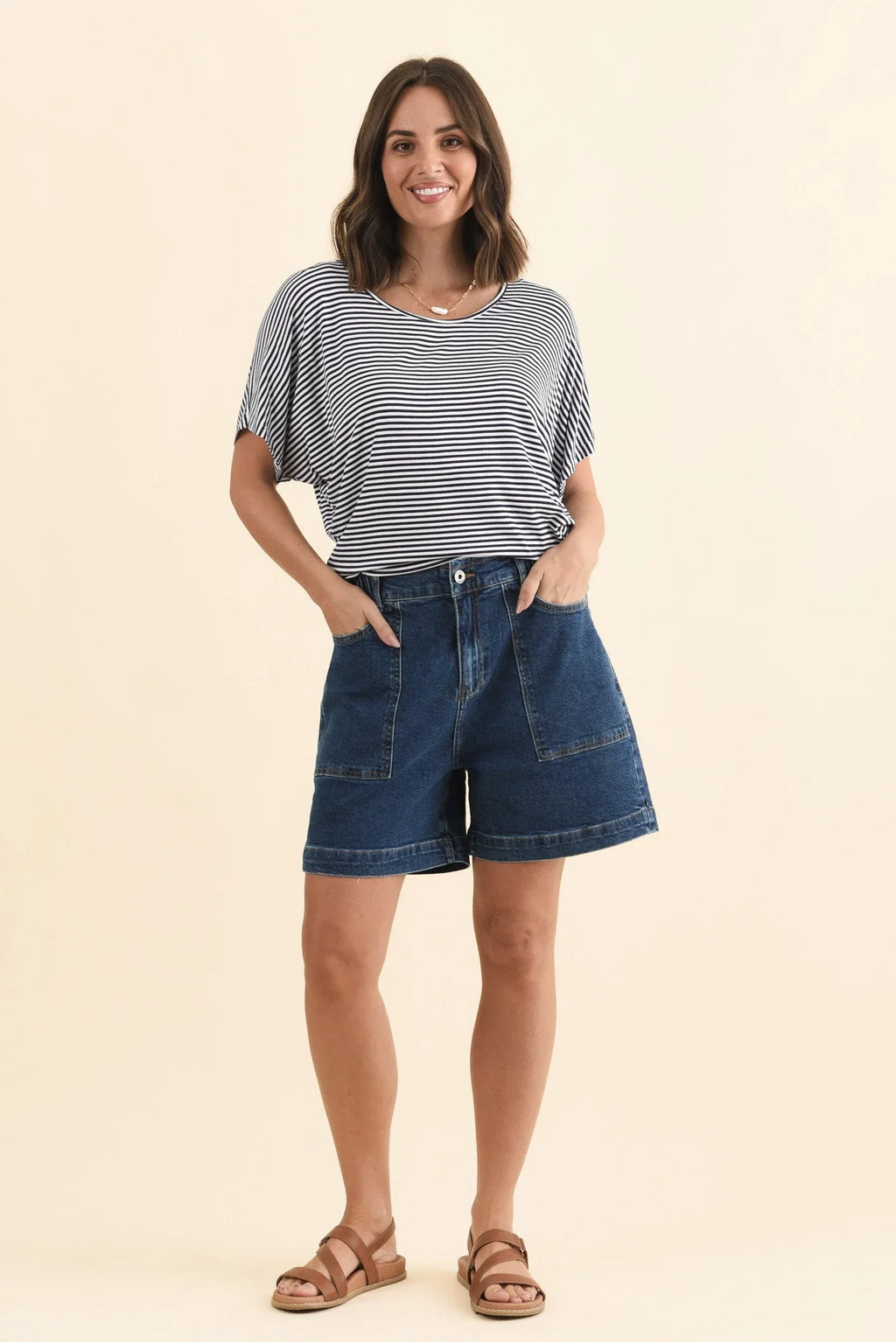 Stripe Maui Tee-Navy