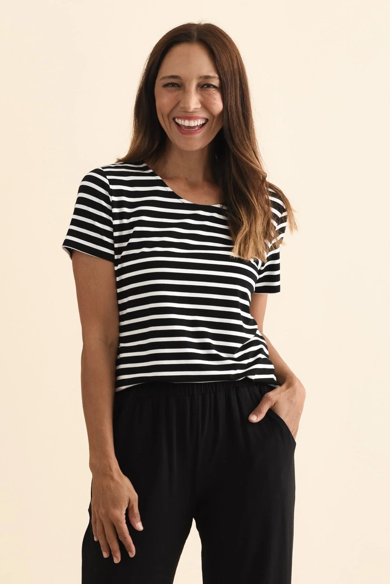 Stripe Bamboo Tee-Black