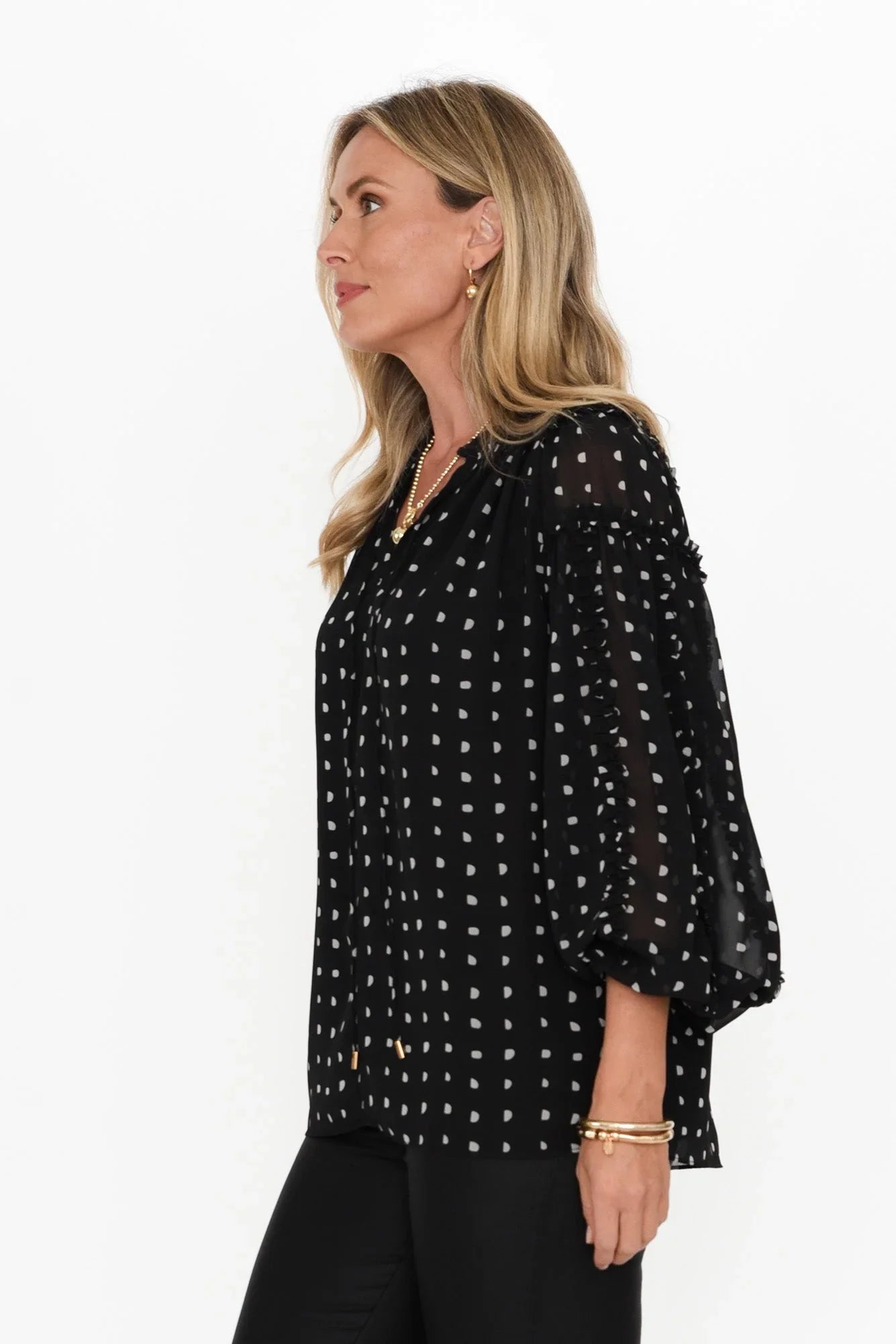 V Neck Blouse - Black Spot