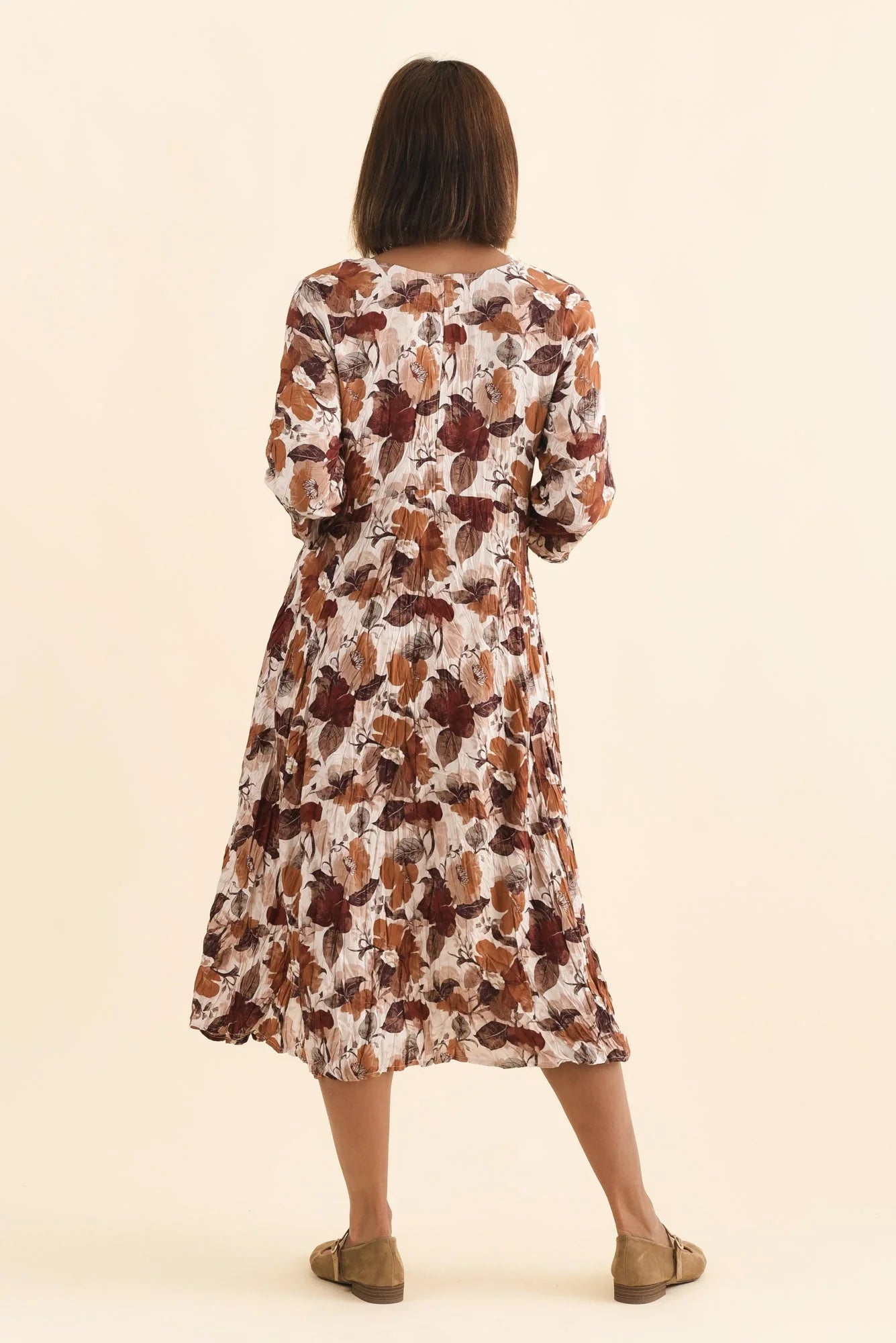 Crescent Dress - Brown Flower