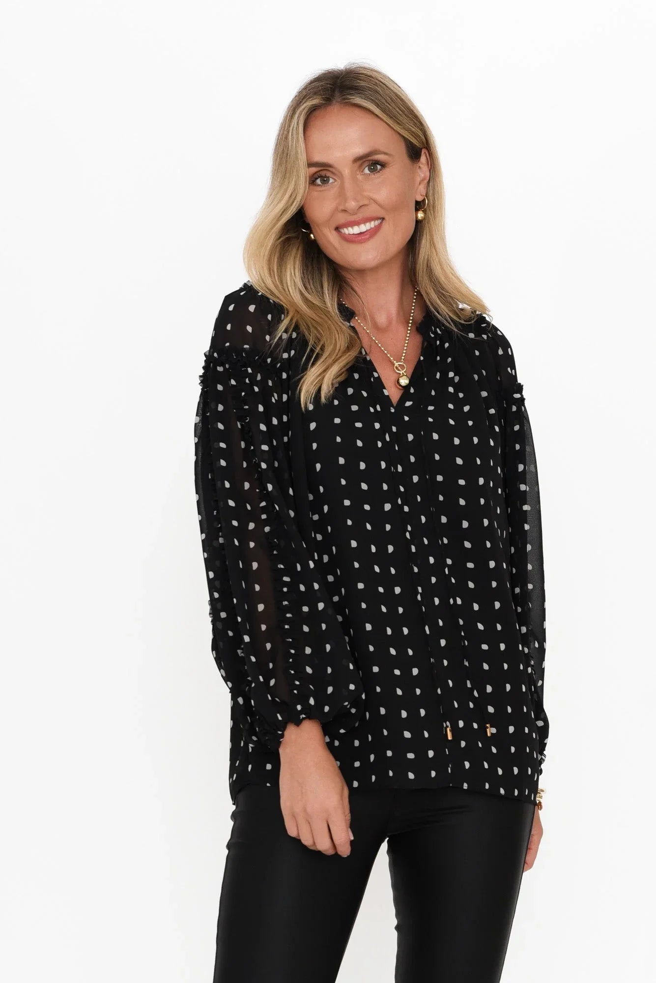 V Neck Blouse - Black Spot