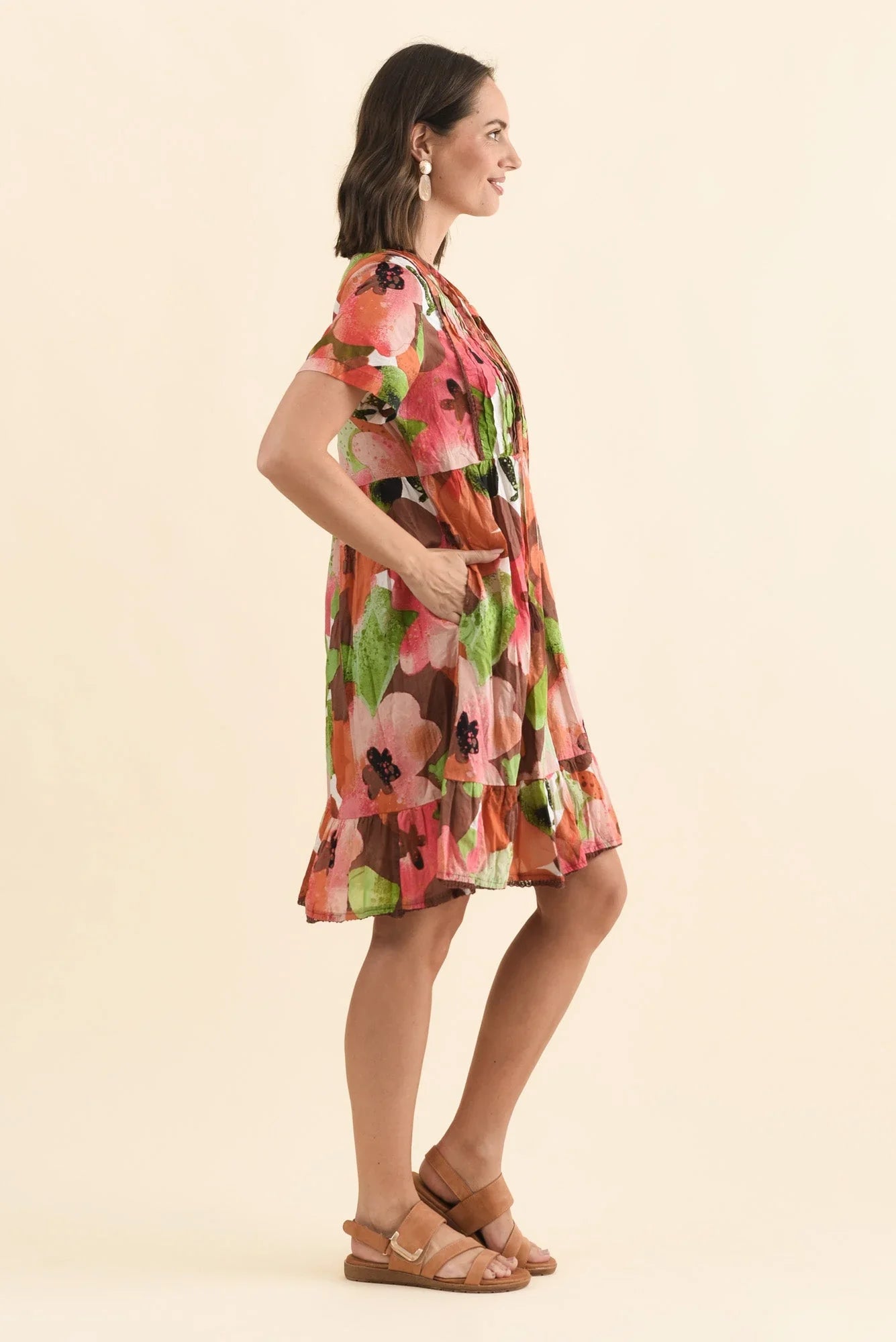 Floral Crinkle Cotton Dress - Pink