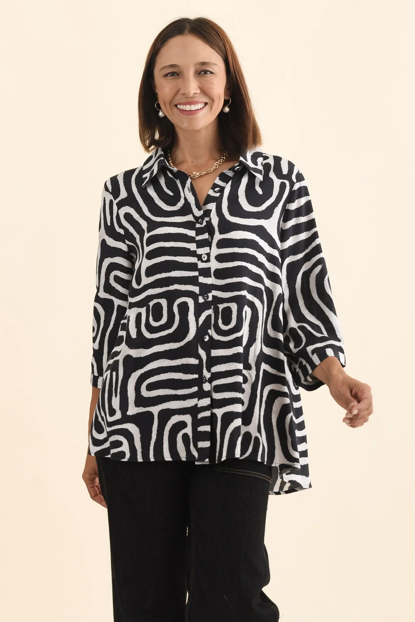 Collared Shirt - Black Abstract