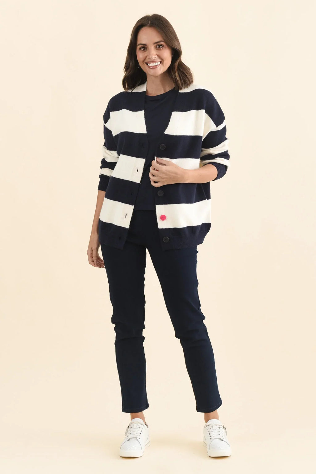Stripe Knit Cardigan - Navy
