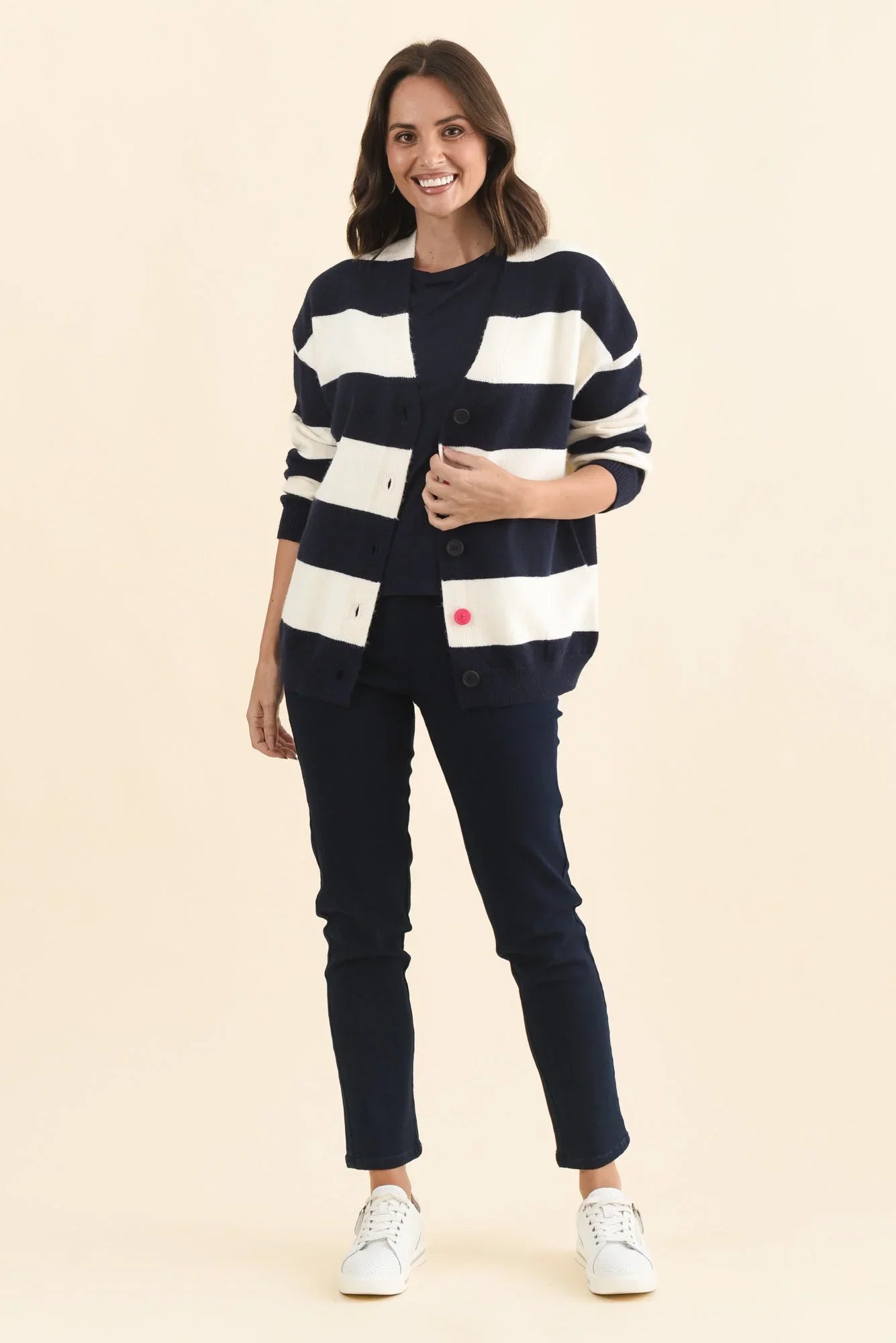 Stripe Knit Cardigan - Navy