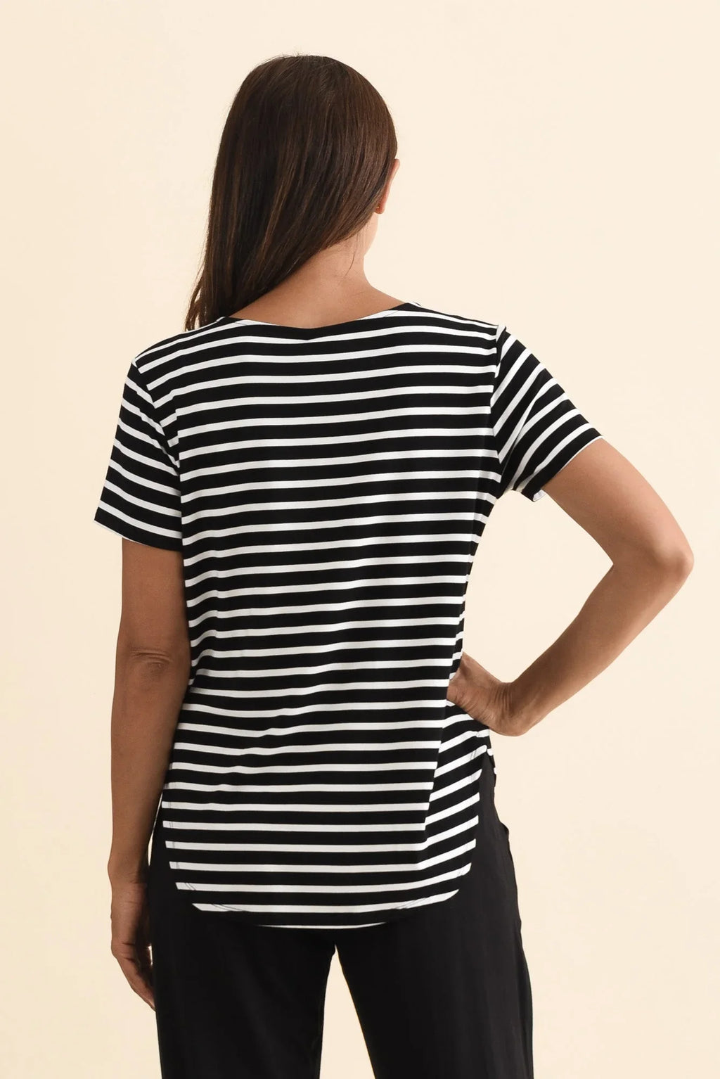 Stripe Bamboo Tee-Black