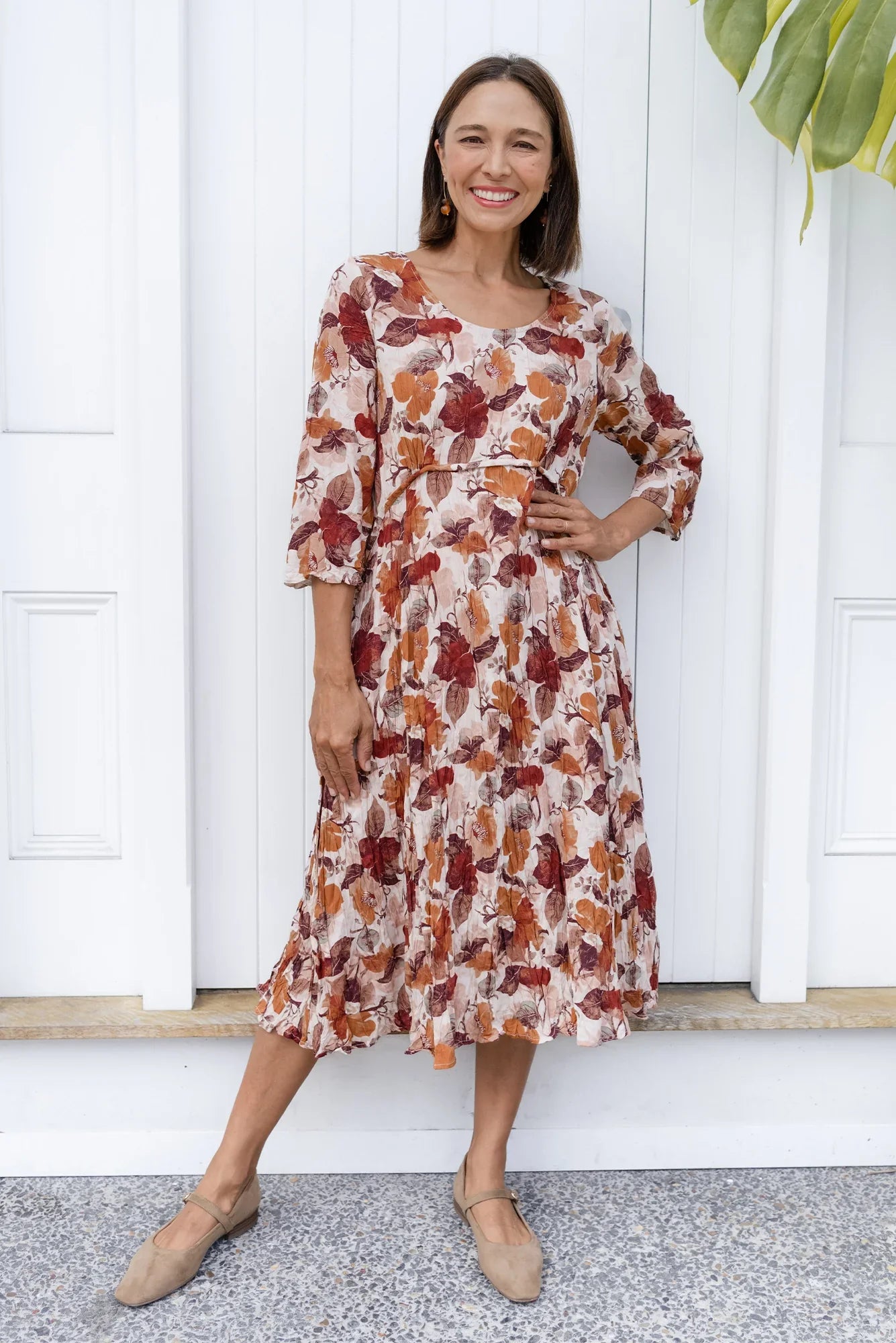 Crescent Dress - Brown Flower