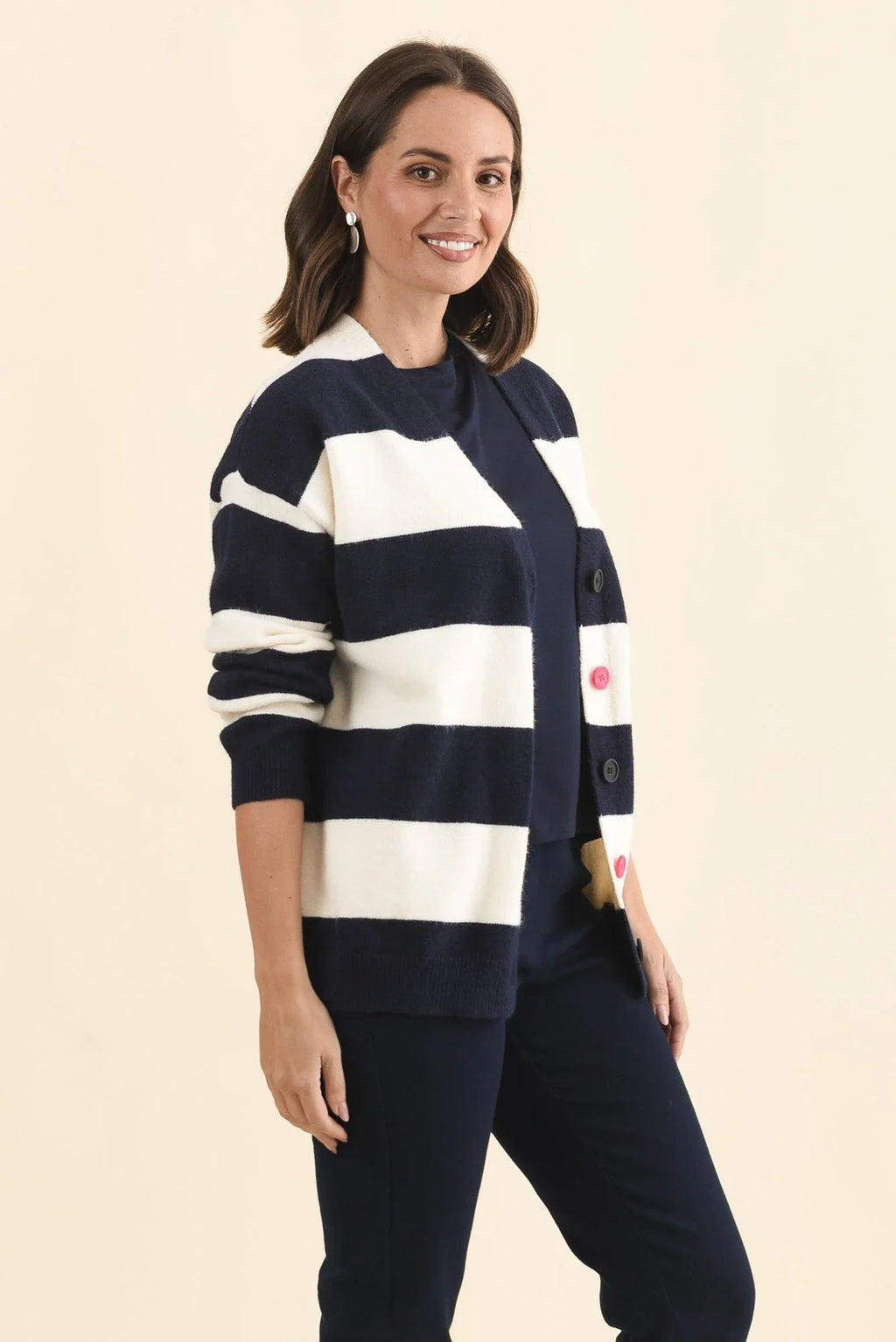 Stripe Knit Cardigan - Navy