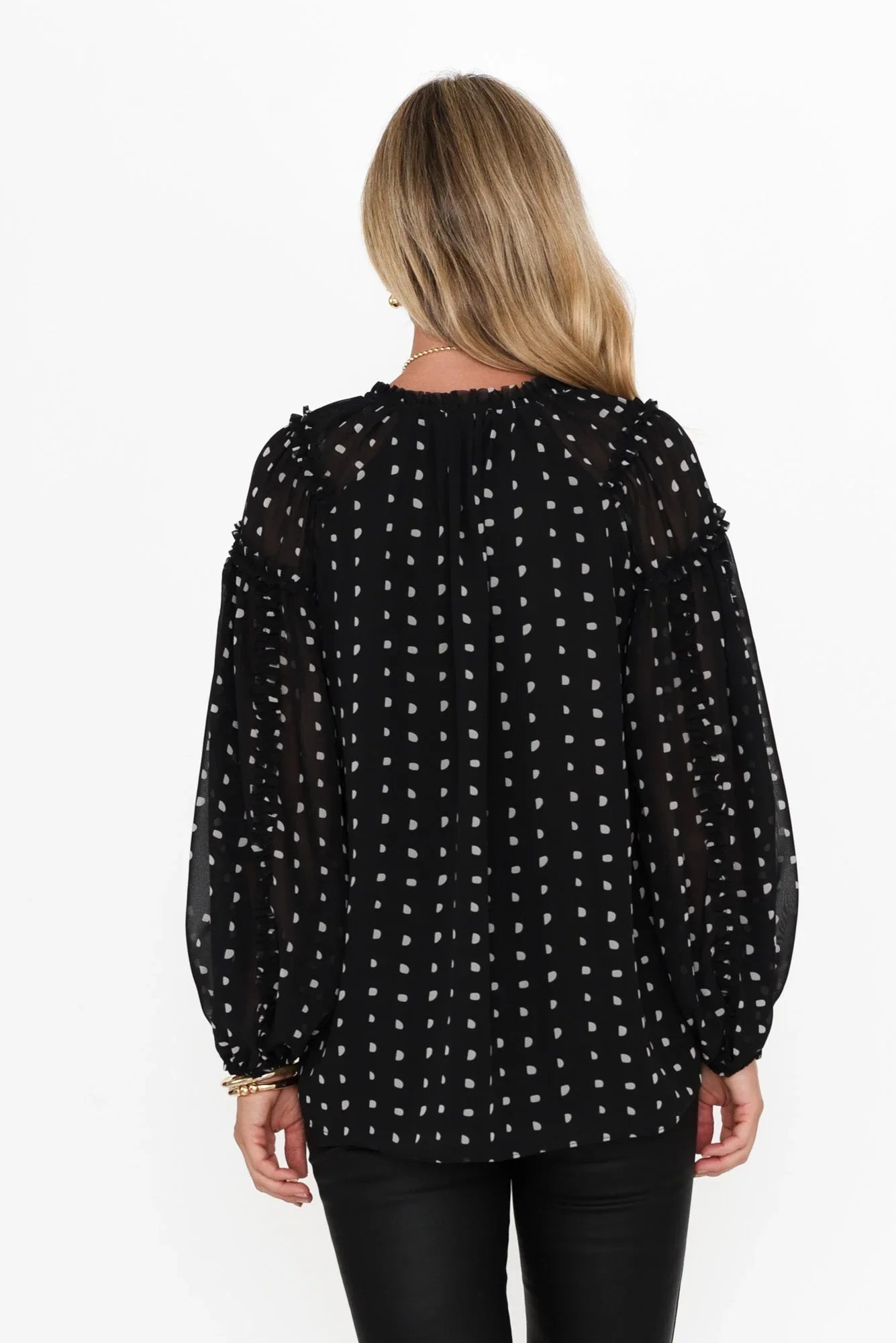 V Neck Blouse - Black Spot