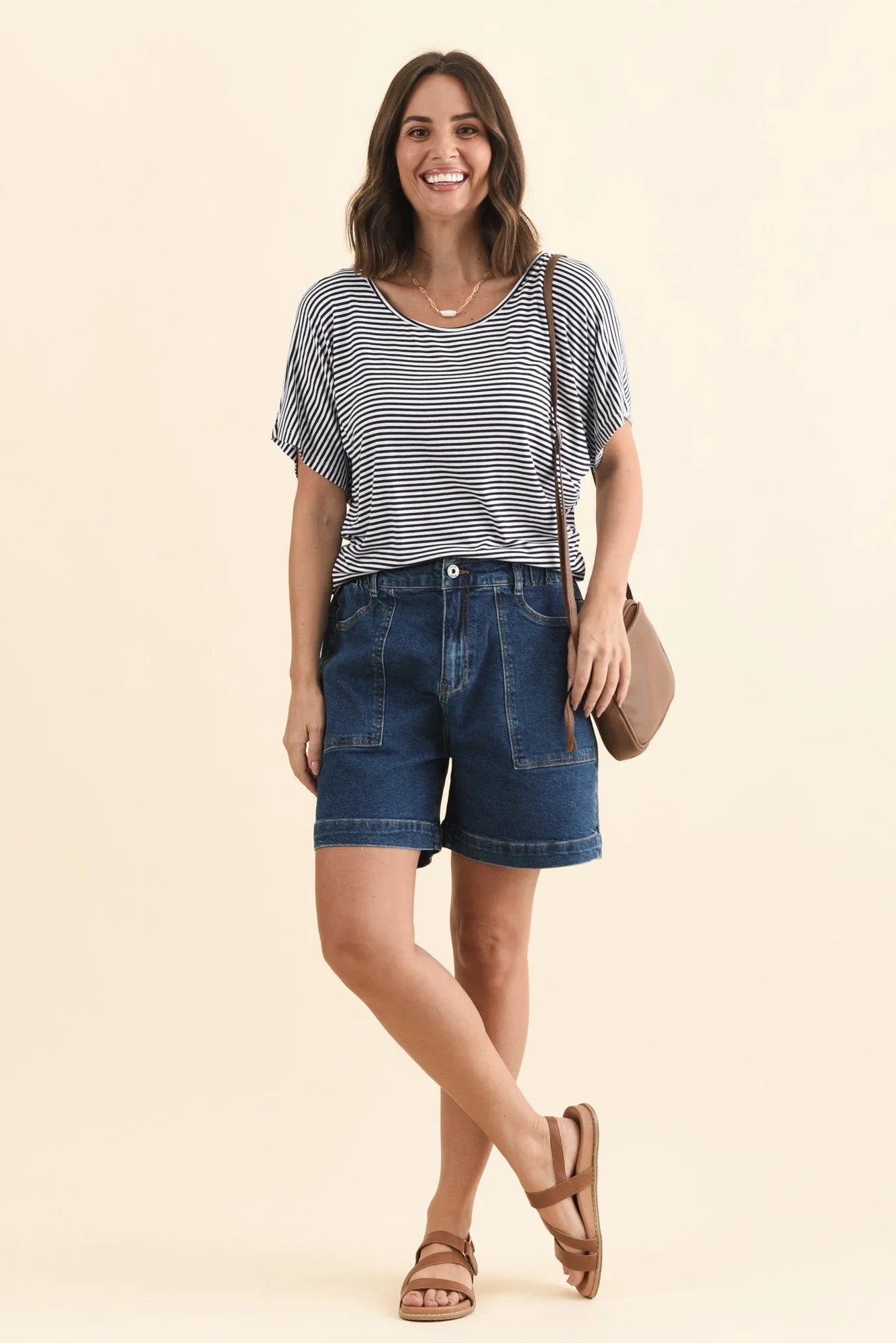 Stripe Maui Tee-Navy