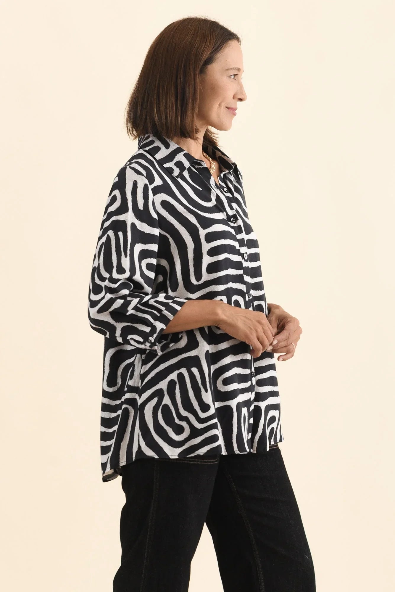 Collared Shirt - Black Abstract