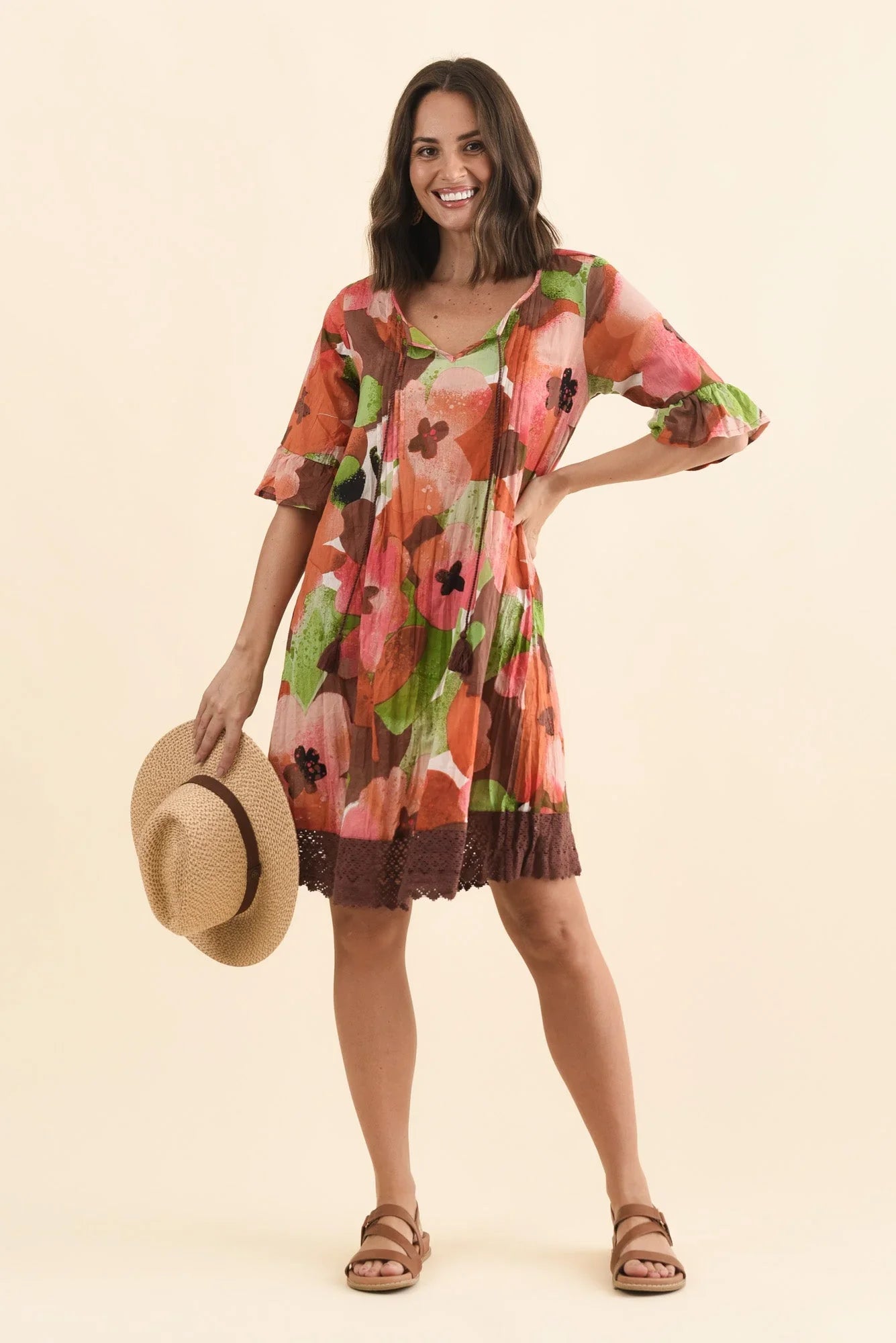 Floral Cotton Tunic Dress - Pink