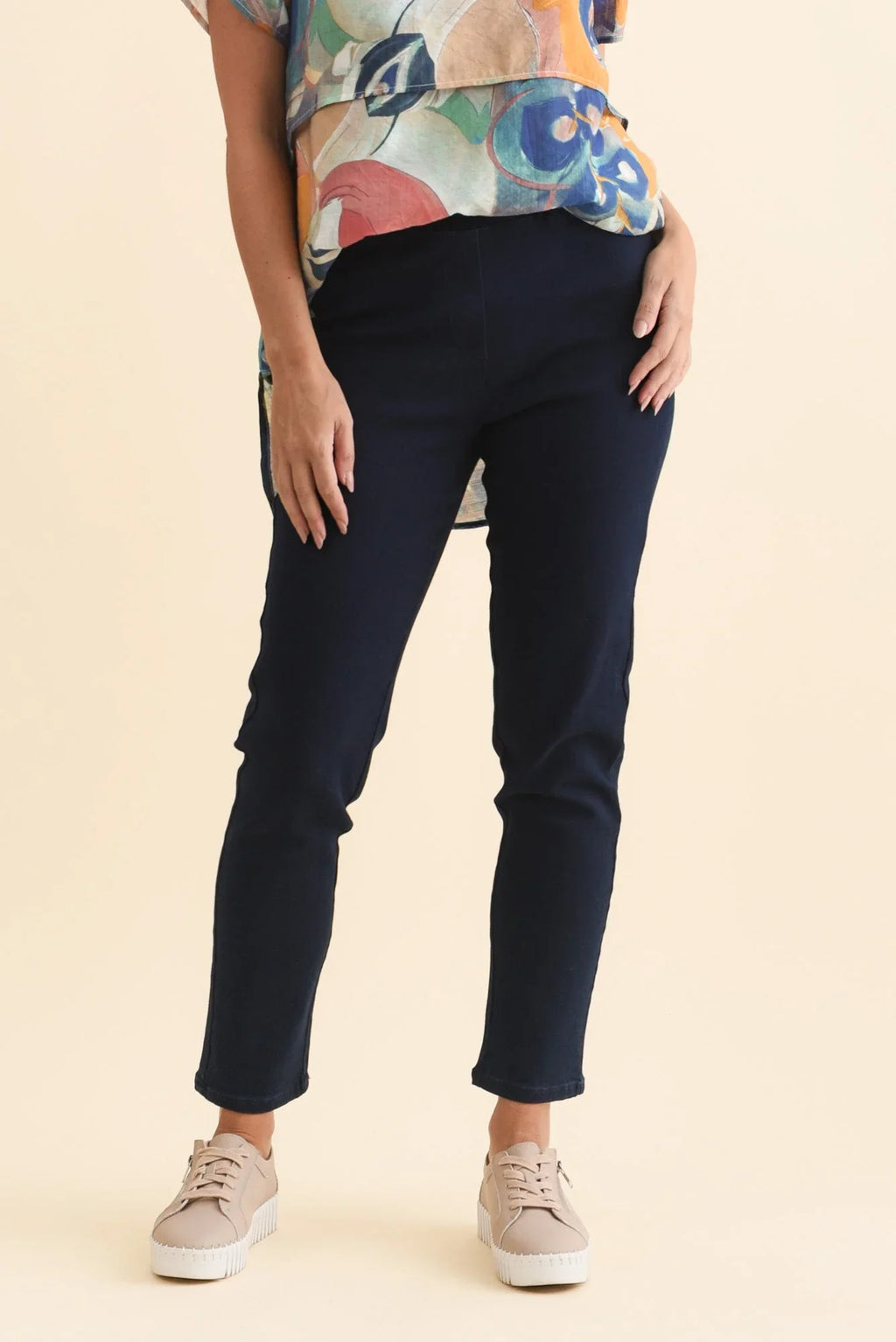 Cotton Stretch Pants - Navy