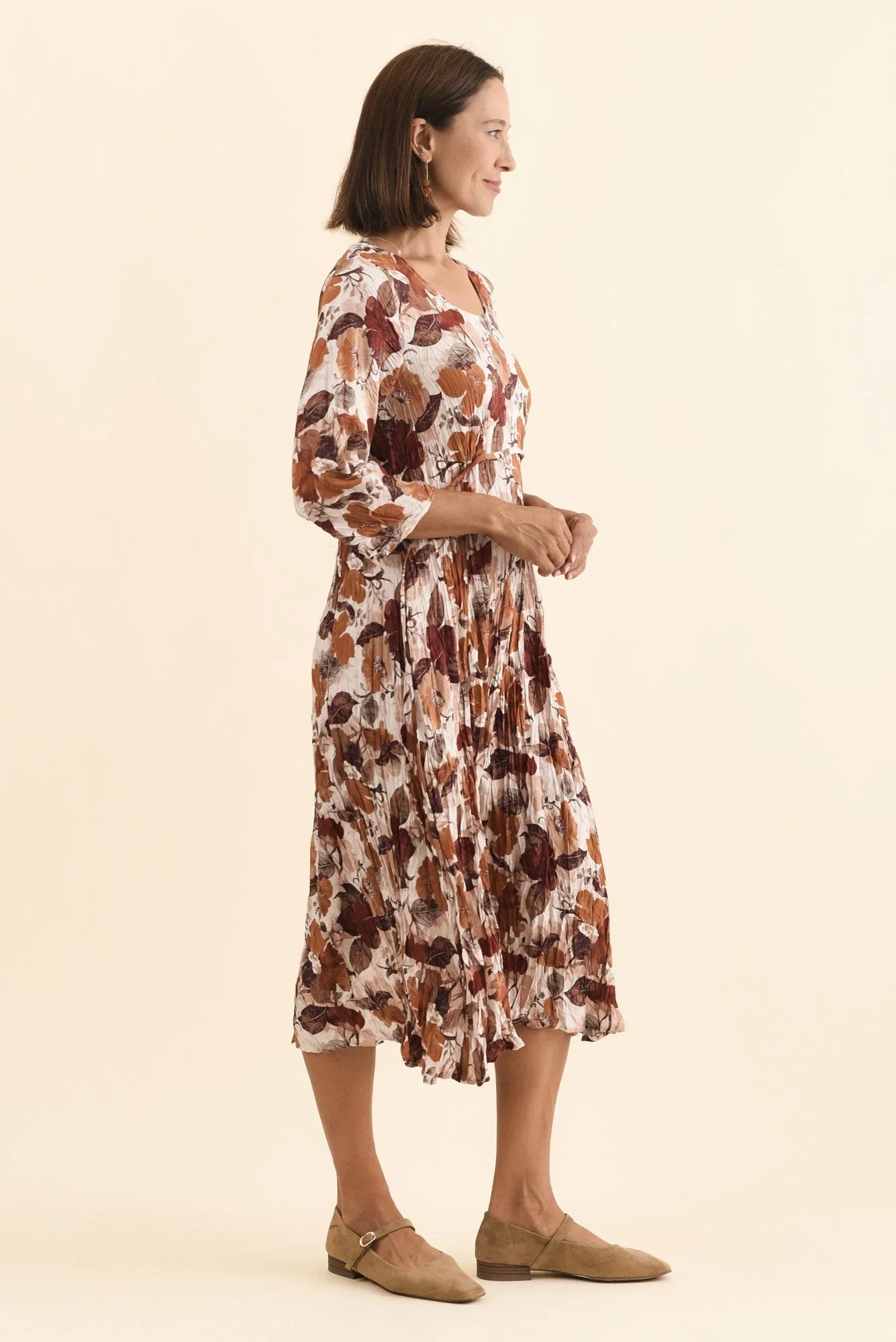 Crescent Dress - Brown Flower