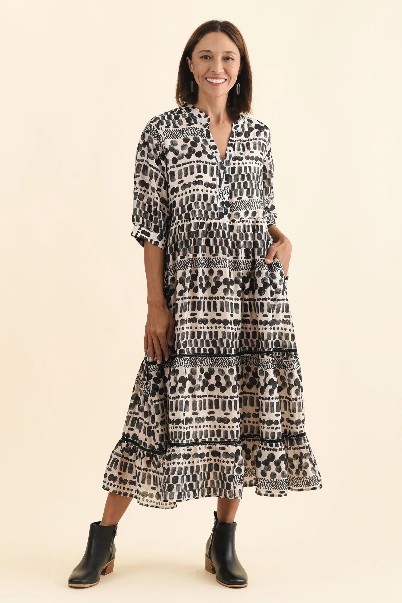 Spot Tier Dress - Black