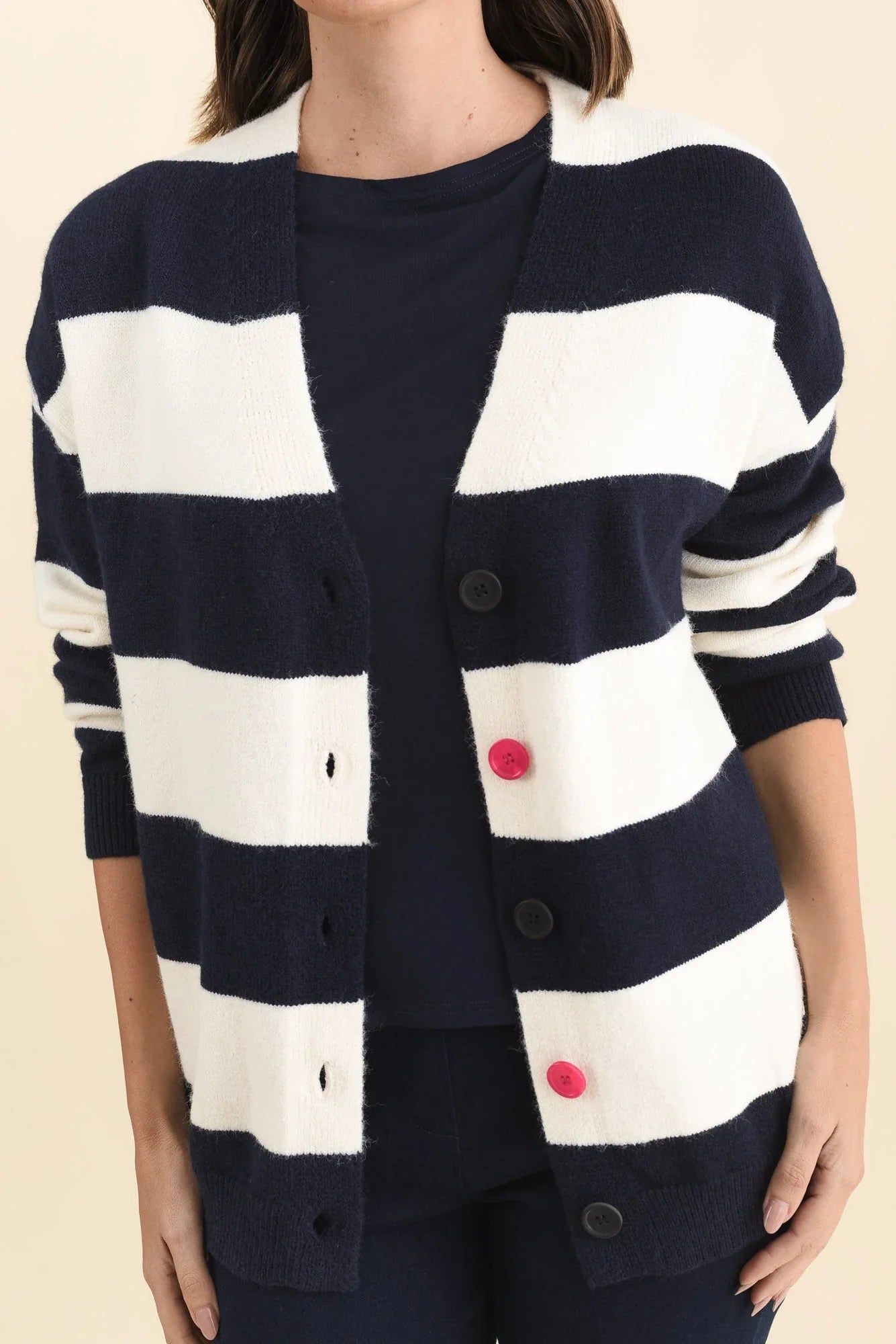 Stripe Knit Cardigan - Navy